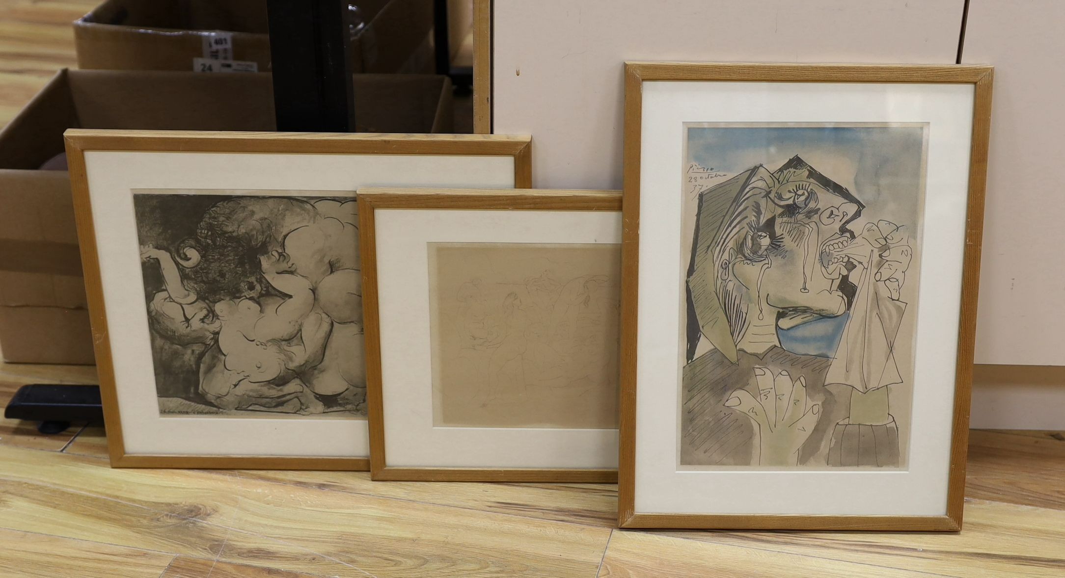 After Picasso, three assorted prints, largest 39 x 26cm